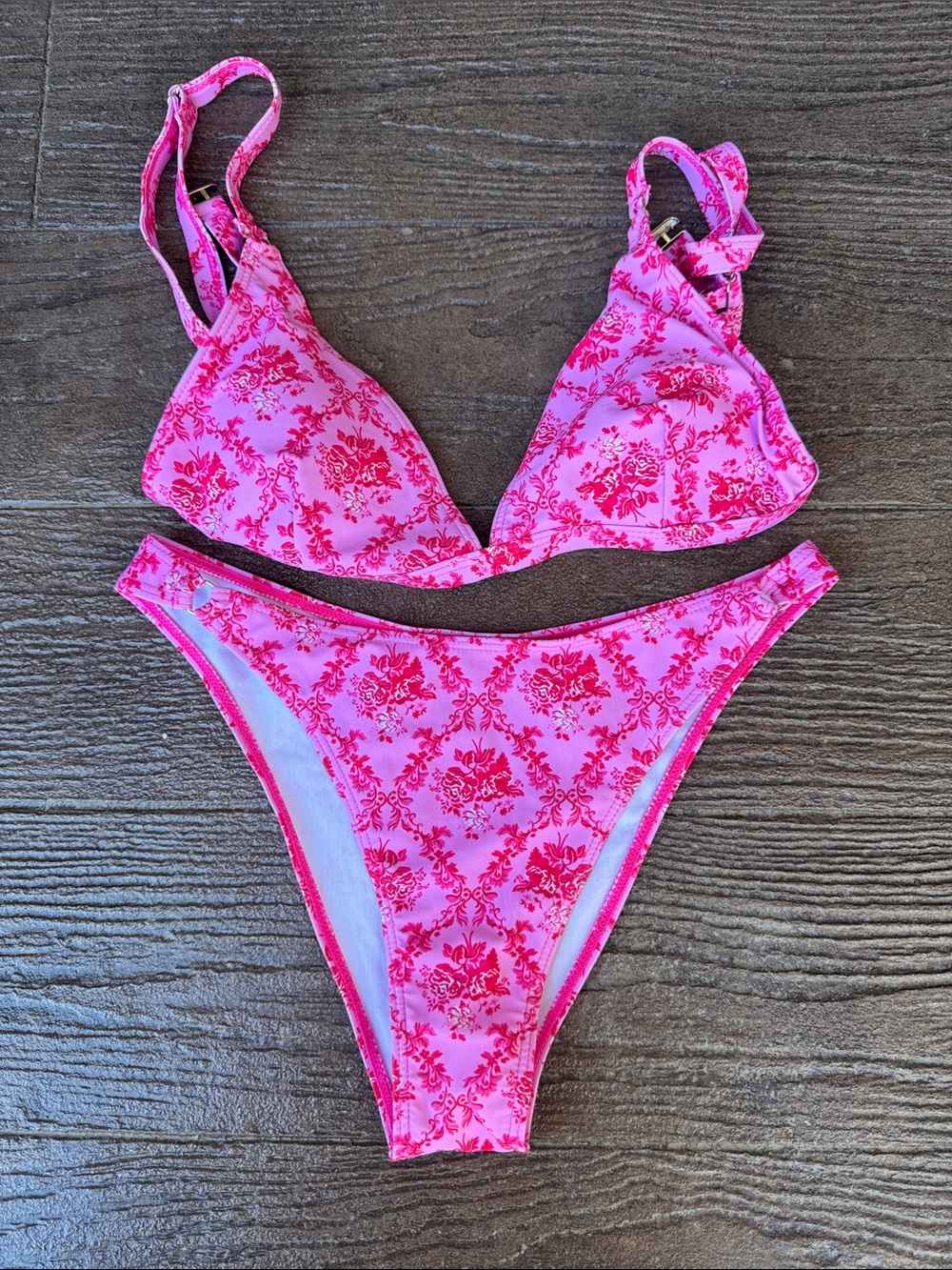 Pink Floral Print Two-Piece Swimsuit
